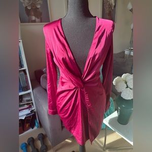 FashionNova Satin Deep Neck Dress